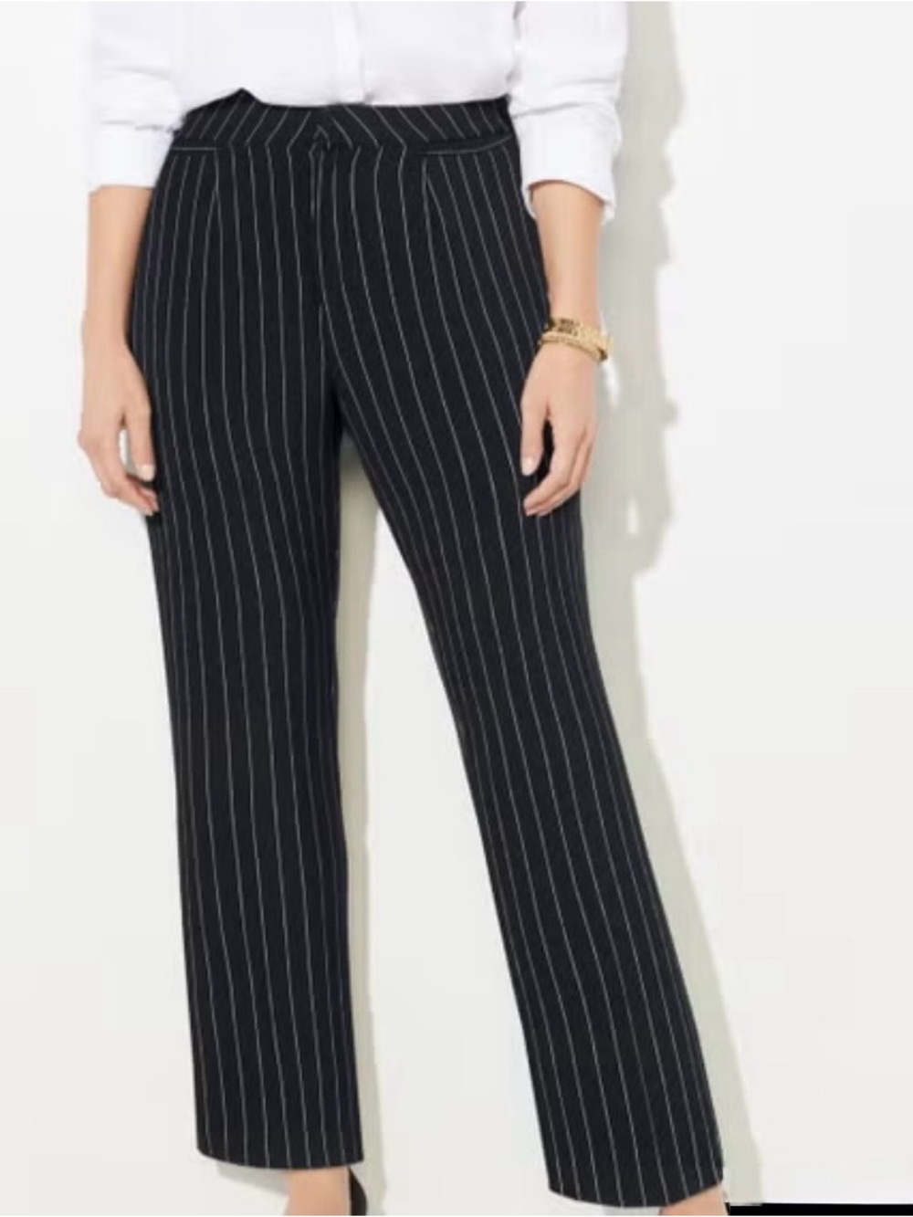 Tailored Black Pinstripe Straight-Leg Pants